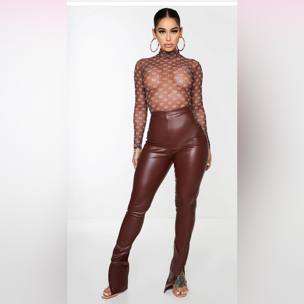 Chocolate brown split leather pants